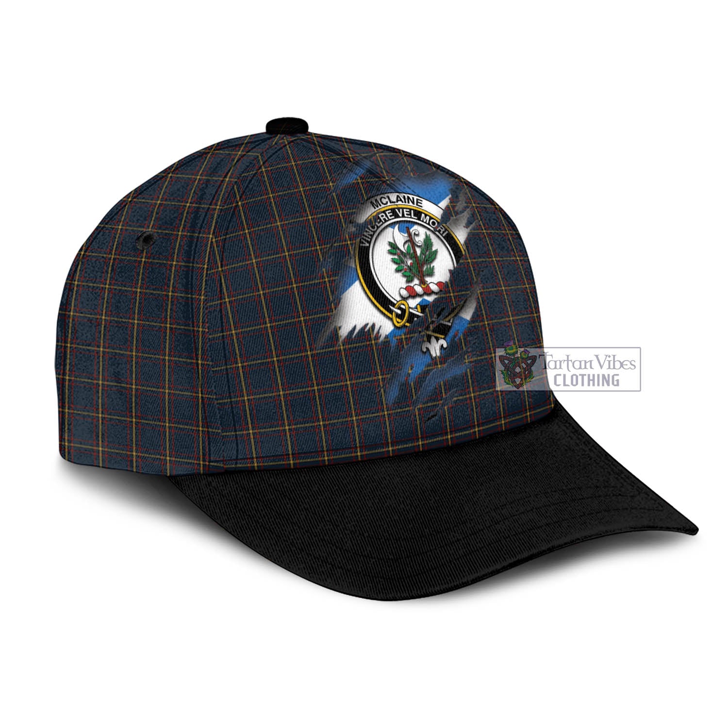 Tartan Vibes Clothing McLaine of Lochbuie Hunting Tartan Classic Cap with Family Crest In Me Style