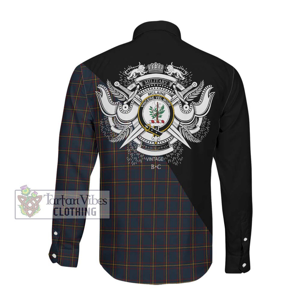 McLaine of Lochbuie Hunting Tartan Long Sleeve Button Shirt with Family Crest and Military Logo Style Men's Shirt - Tartanvibesclothing Shop