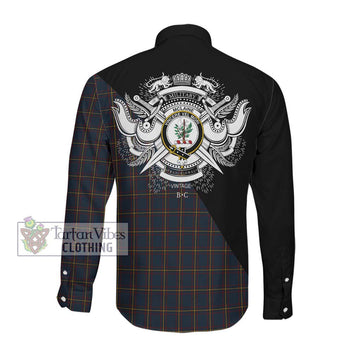 McLaine of Lochbuie Hunting Tartan Long Sleeve Button Shirt with Family Crest and Military Logo Style Men's Shirt - Tartanvibesclothing Shop