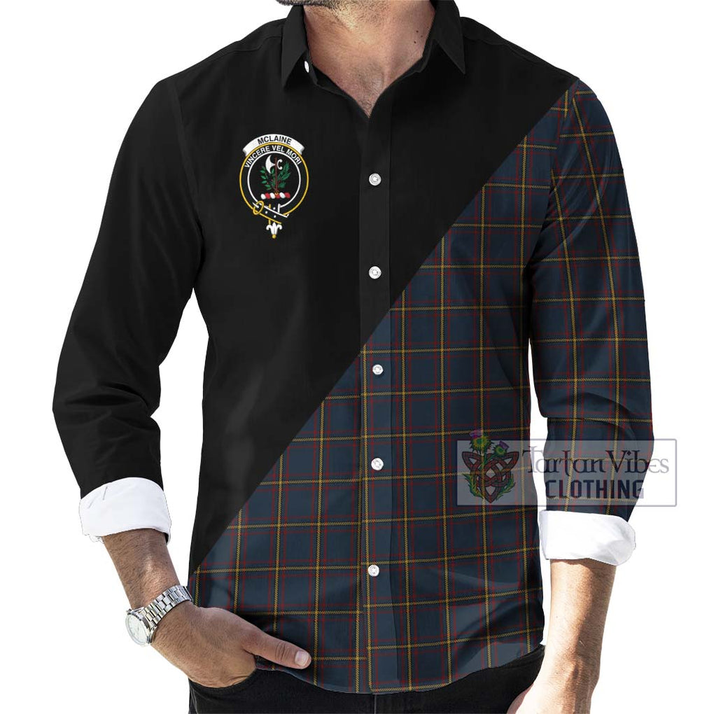 McLaine of Lochbuie Hunting Tartan Long Sleeve Button Shirt with Family Crest and Military Logo Style - Tartanvibesclothing Shop
