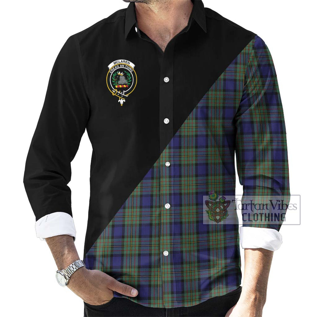 McLaren Tartan Long Sleeve Button Shirt with Family Crest and Military Logo Style - Tartanvibesclothing Shop