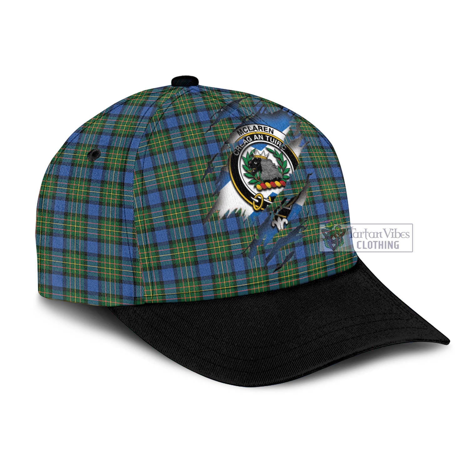 Tartan Vibes Clothing McLaren Ancient Tartan Classic Cap with Family Crest In Me Style
