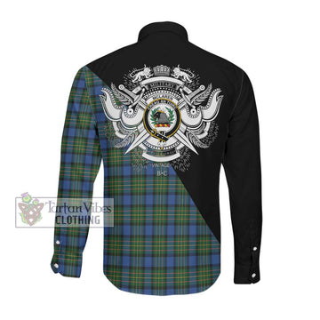 McLaren Ancient Tartan Long Sleeve Button Shirt with Family Crest and Military Logo Style Men's Shirt - Tartanvibesclothing Shop
