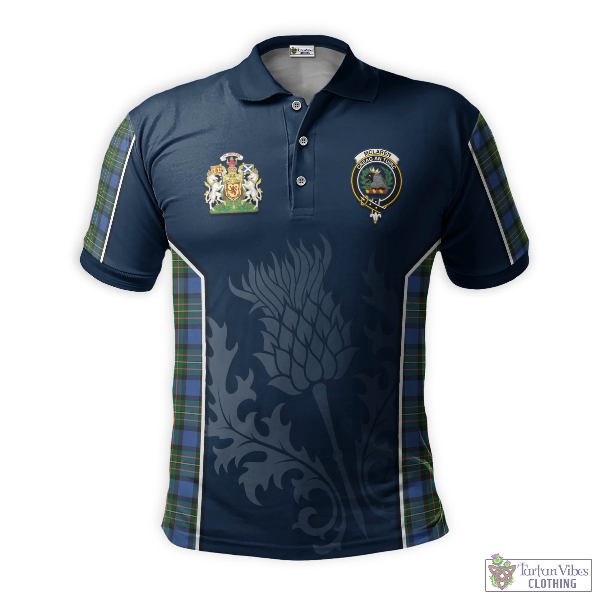 McLaren Ancient Tartan Men's Polo Shirt with Family Crest and Scottish Thistle Vibes Sport Style - Tartan Vibes Clothing