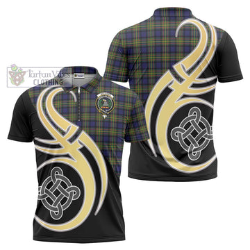 McLaren Modern Tartan Zipper Polo Shirt with Family Crest and Celtic Symbol Style