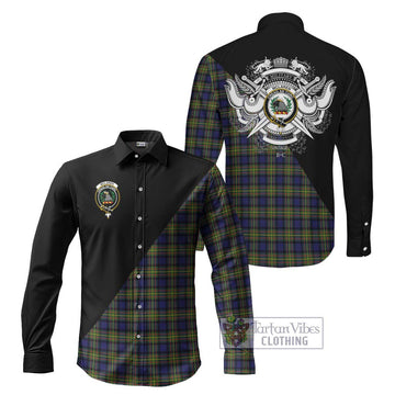 McLaren Modern Tartan Long Sleeve Button Shirt with Family Crest and Military Logo Style Men's Shirt S - Tartanvibesclothing Shop