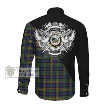 McLaren Modern Tartan Long Sleeve Button Shirt with Family Crest and Military Logo Style Men's Shirt - Tartanvibesclothing Shop
