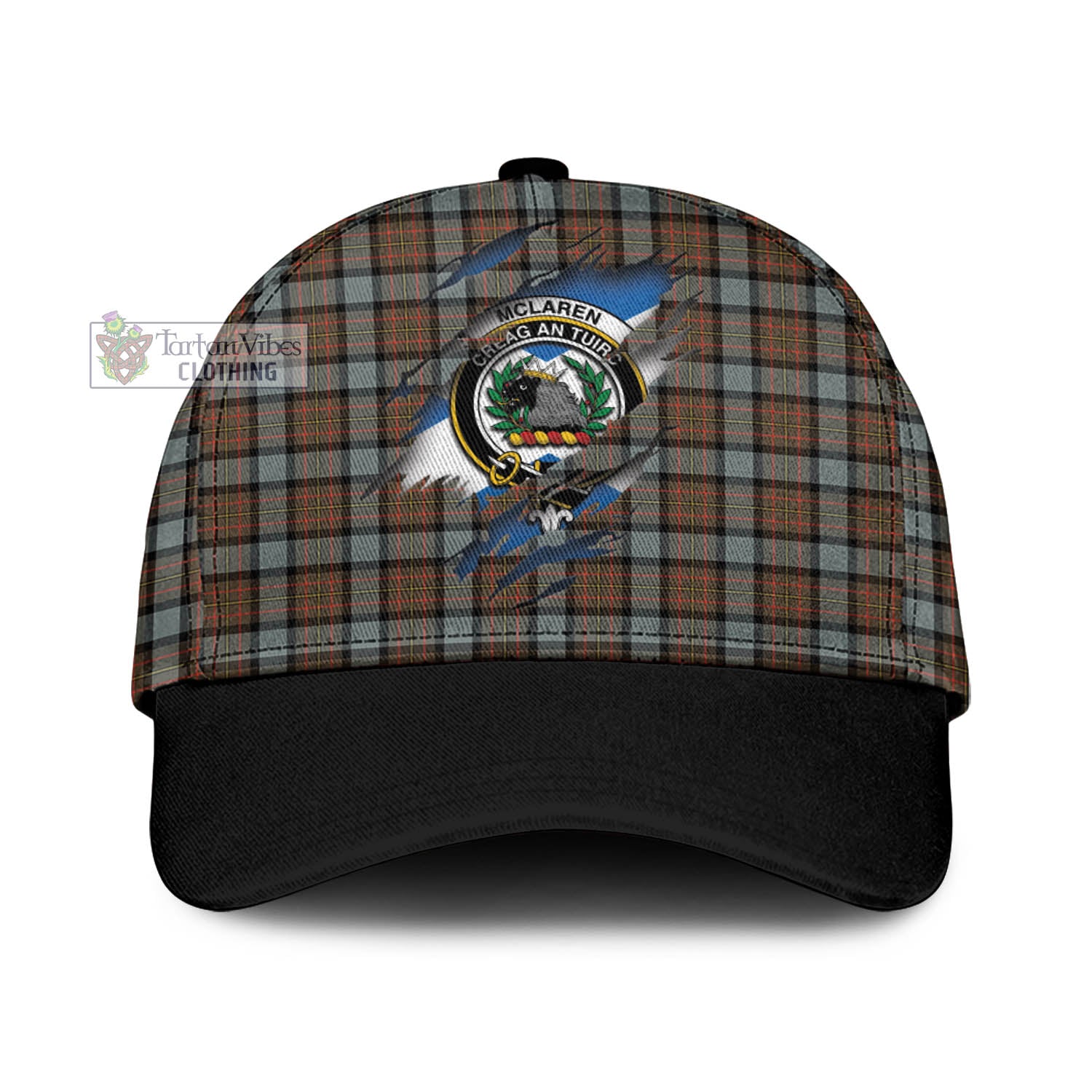 Tartan Vibes Clothing McLaren Weathered Tartan Classic Cap with Family Crest In Me Style