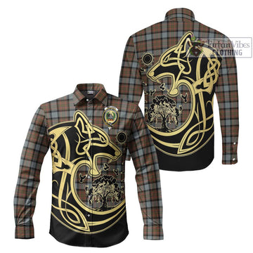 McLaren Weathered Tartan Long Sleeve Button Shirt with Family Crest Celtic Wolf Style Men's Shirt S - Tartan Vibes Clothing