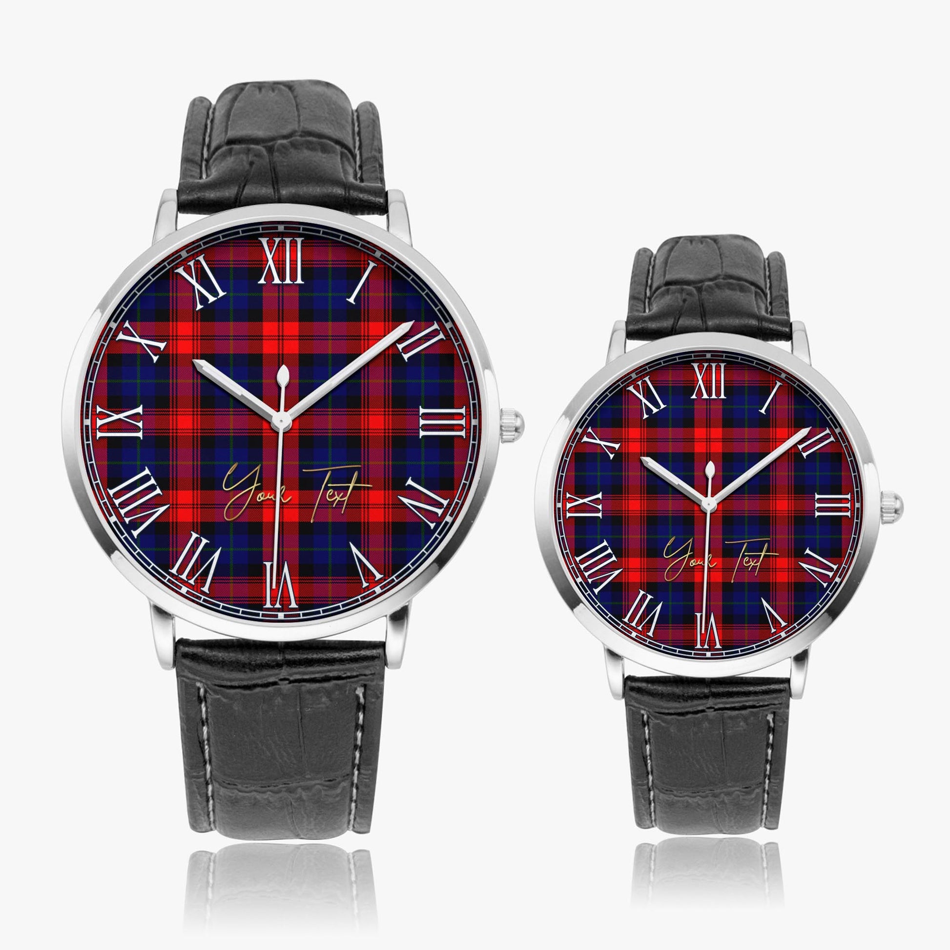 McLaughlin Tartan Personalized Your Text Leather Trap Quartz Watch - Tartan Vibes Clothing
