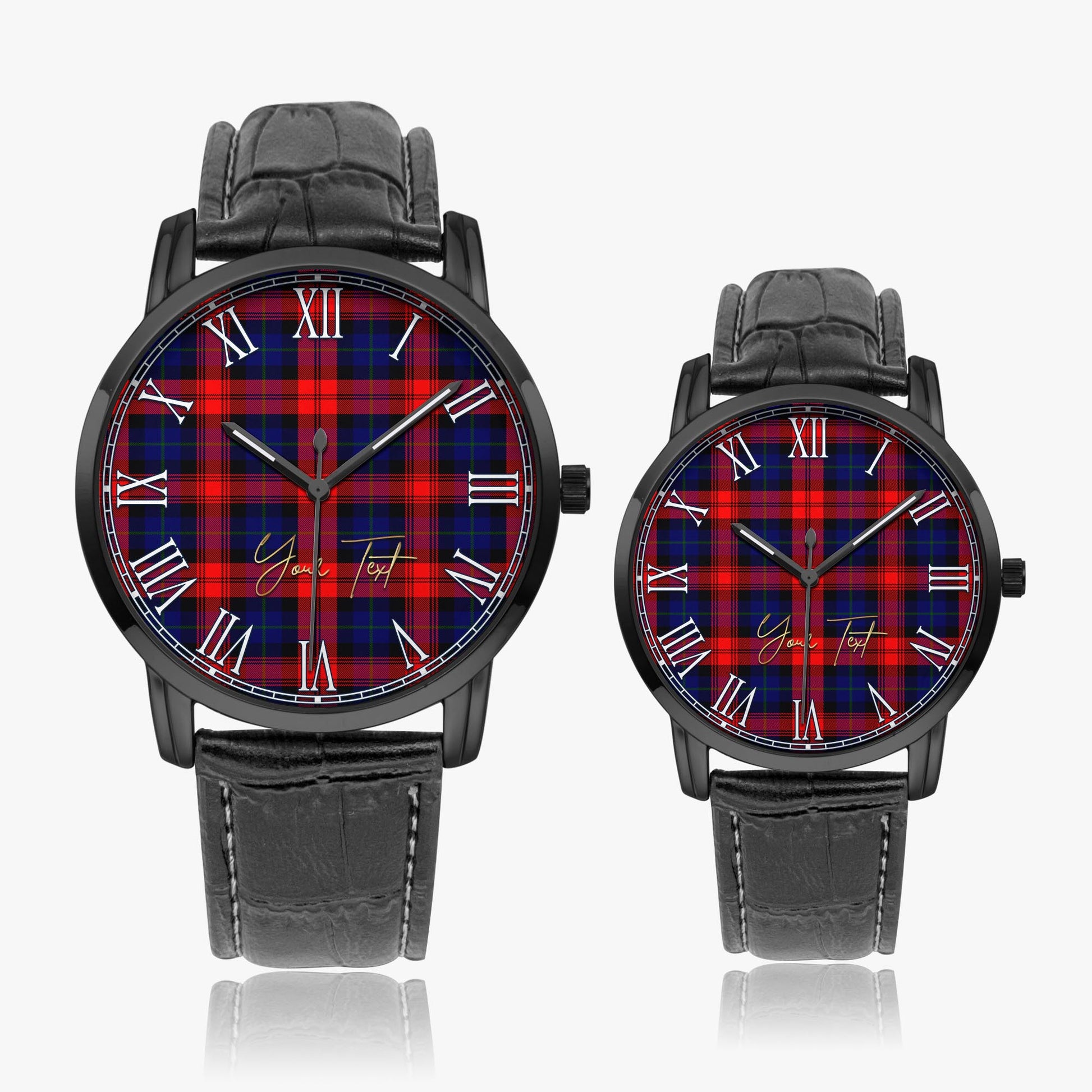 McLaughlin Tartan Personalized Your Text Leather Trap Quartz Watch Wide Type - Tartan Vibes Clothing