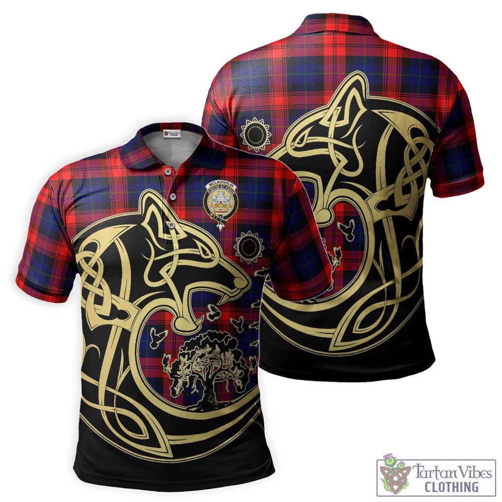 McLaughlin Tartan Polo Shirt with Family Crest Celtic Wolf Style Kid - Tartanvibesclothing Shop