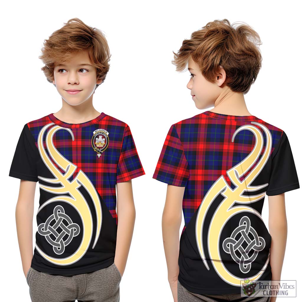McLaughlin Tartan Kid T-Shirt with Family Crest and Celtic Symbol Style Youth XL Size14 - Tartan Vibes Clothing