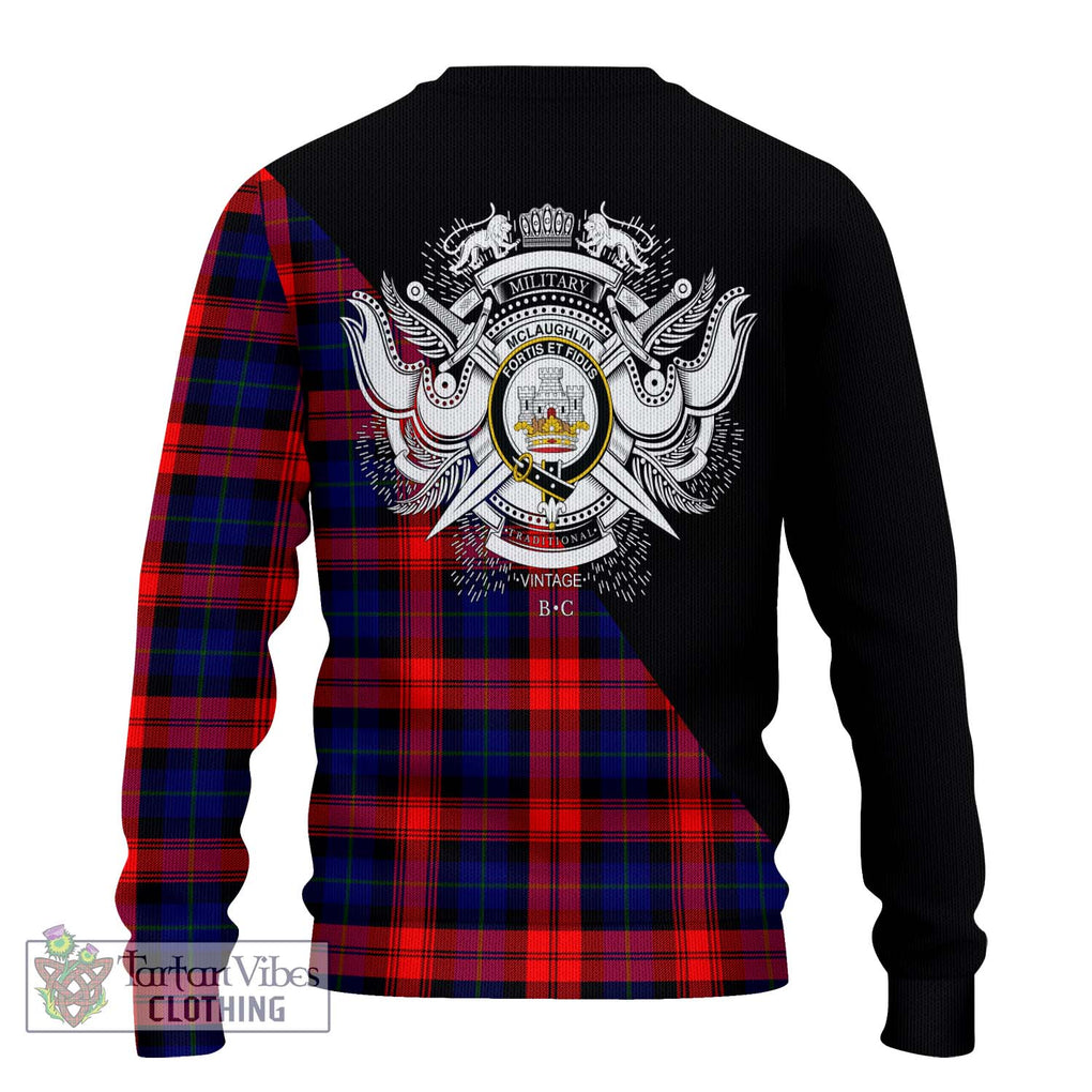 McLaughlin Tartan Knitted Sweater with Family Crest and Military Logo Style - Tartanvibesclothing Shop