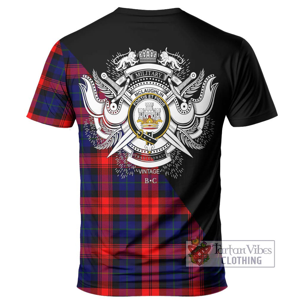 McLaughlin Tartan T-Shirt with Family Crest and Military Logo Style - Tartanvibesclothing Shop