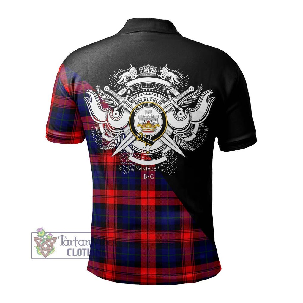 McLaughlin Tartan Polo Shirt with Family Crest and Military Logo Style - Tartanvibesclothing Shop