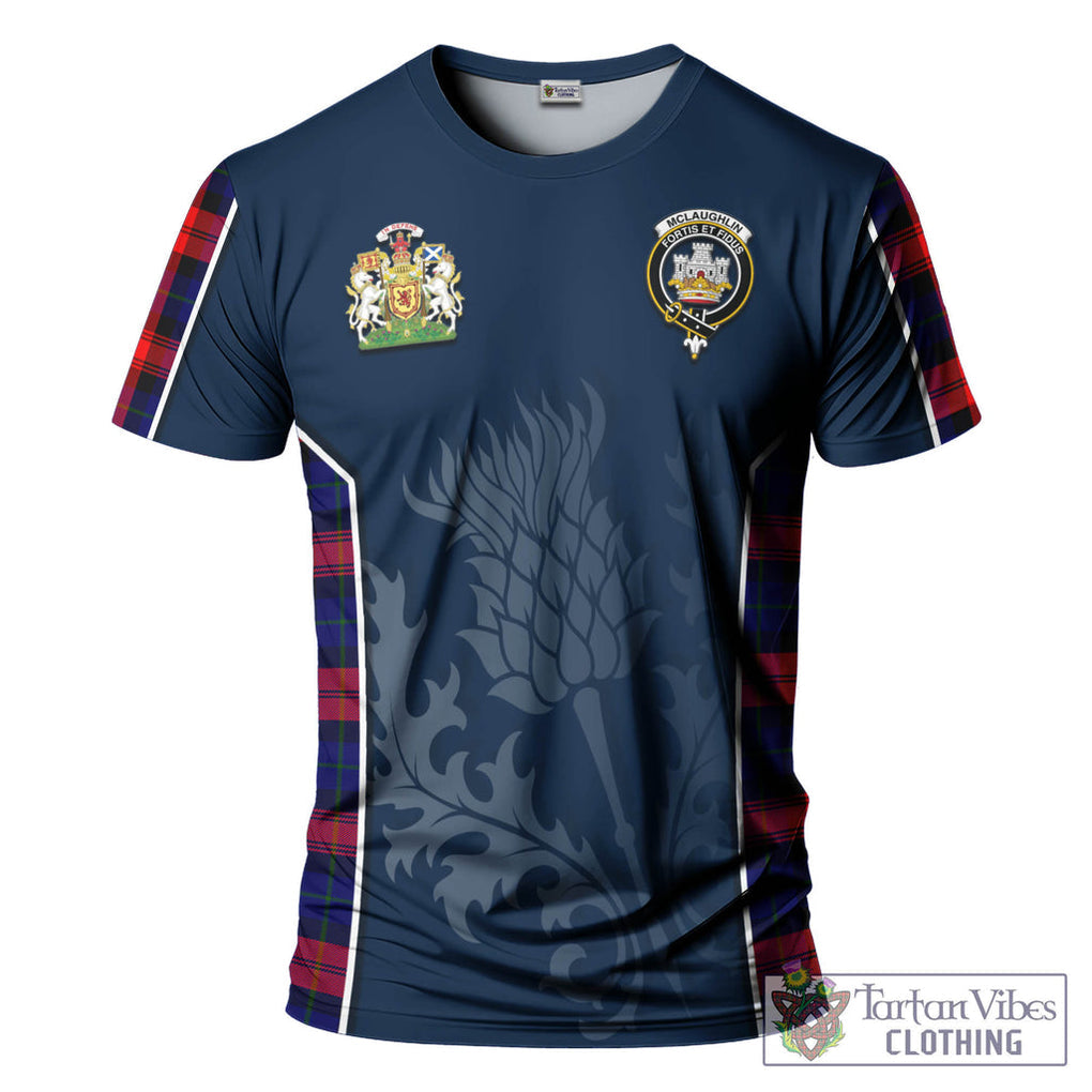 Tartan Vibes Clothing McLaughlin Tartan T-Shirt with Family Crest and Scottish Thistle Vibes Sport Style