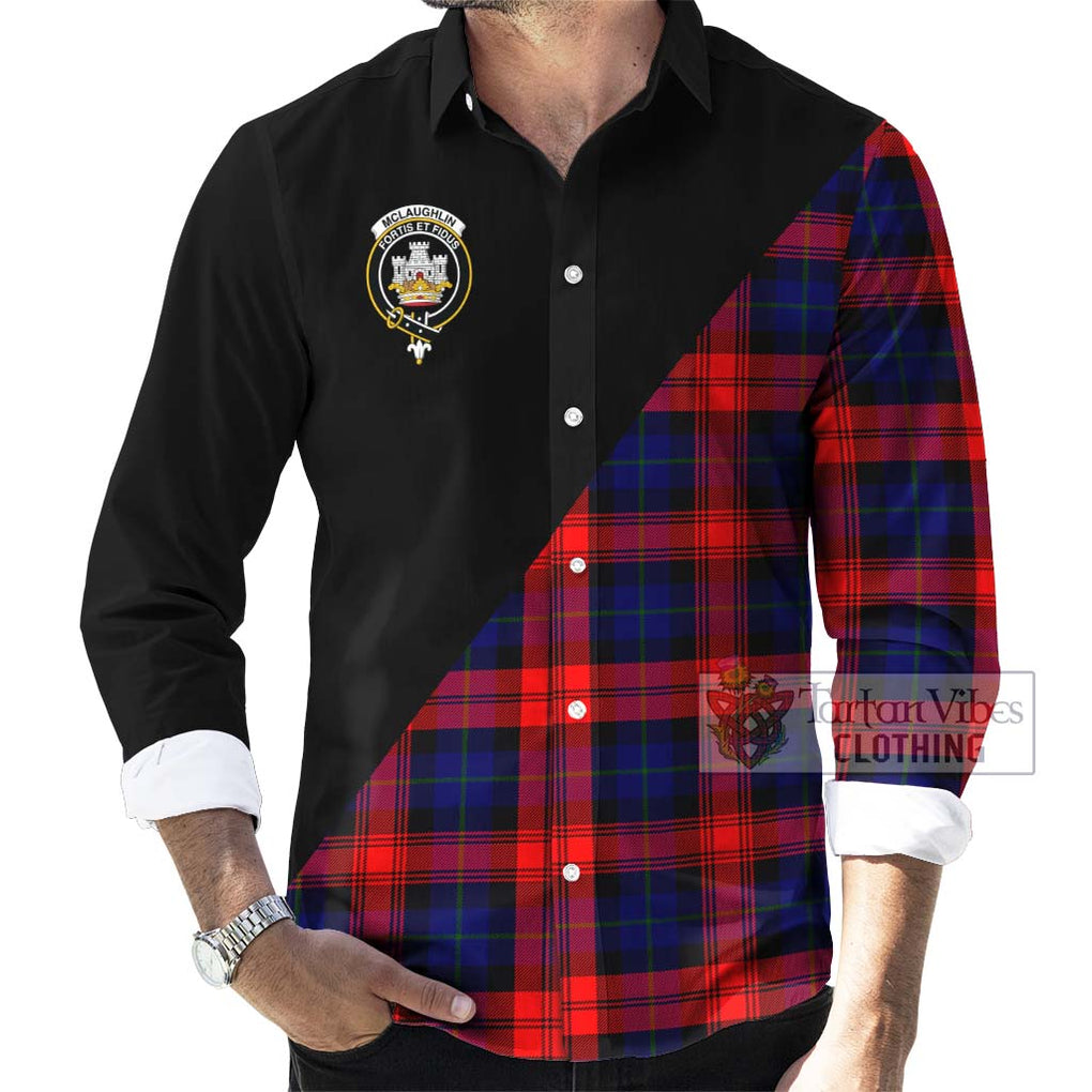 McLaughlin Tartan Long Sleeve Button Shirt with Family Crest and Military Logo Style - Tartanvibesclothing Shop