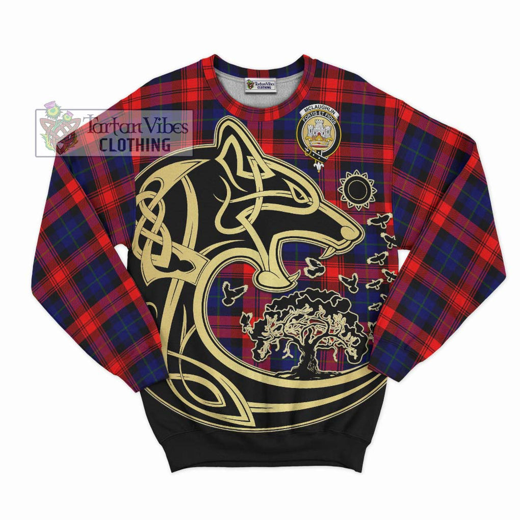 McLaughlin Tartan Sweatshirt with Family Crest Celtic Wolf Style - Tartan Vibes Clothing