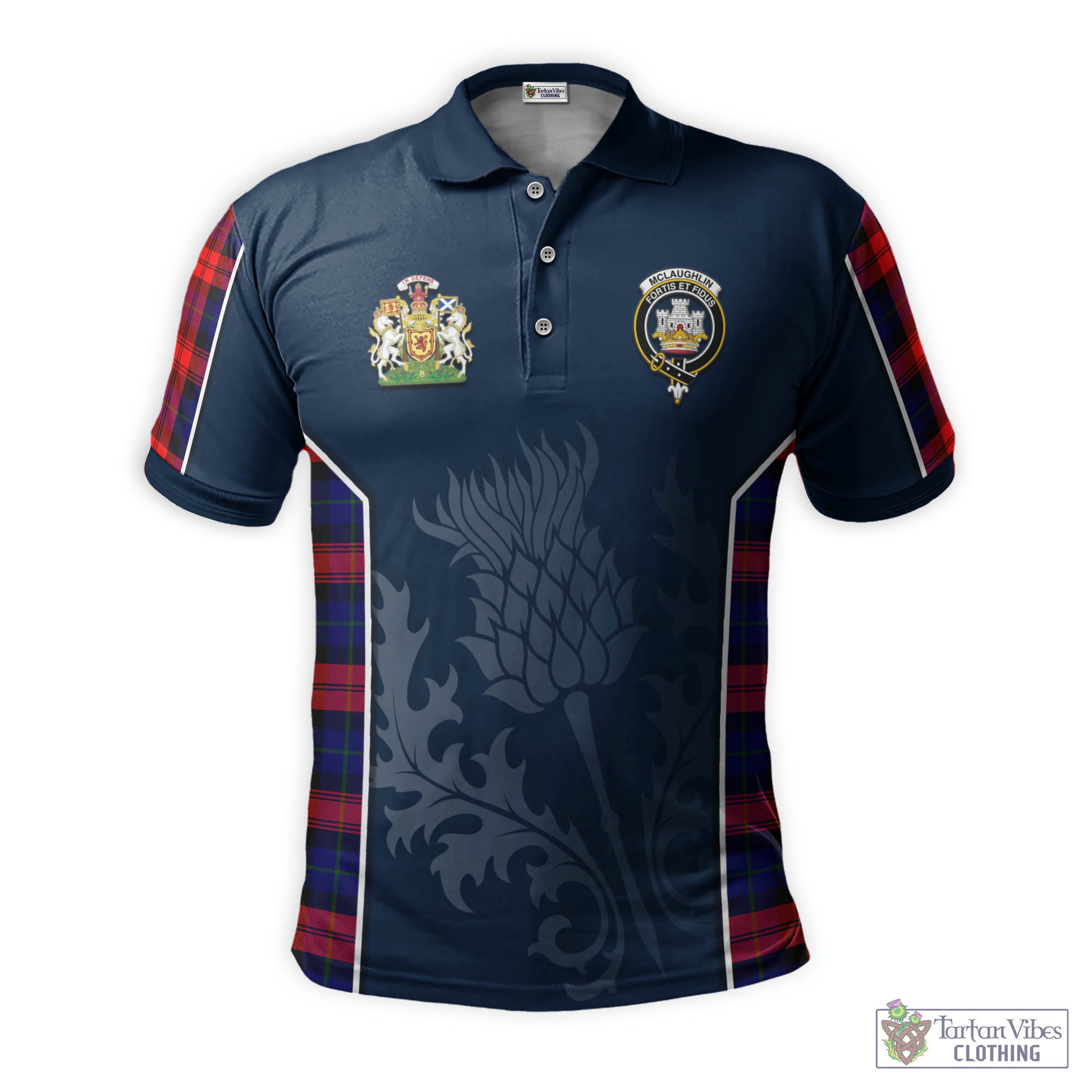 McLaughlin Tartan Men's Polo Shirt with Family Crest and Scottish Thistle Vibes Sport Style - Tartan Vibes Clothing