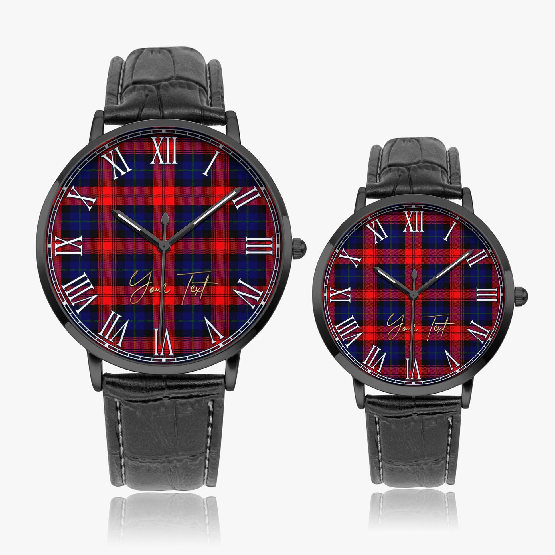 McLaughlin Tartan Personalized Your Text Leather Trap Quartz Watch - Tartan Vibes Clothing