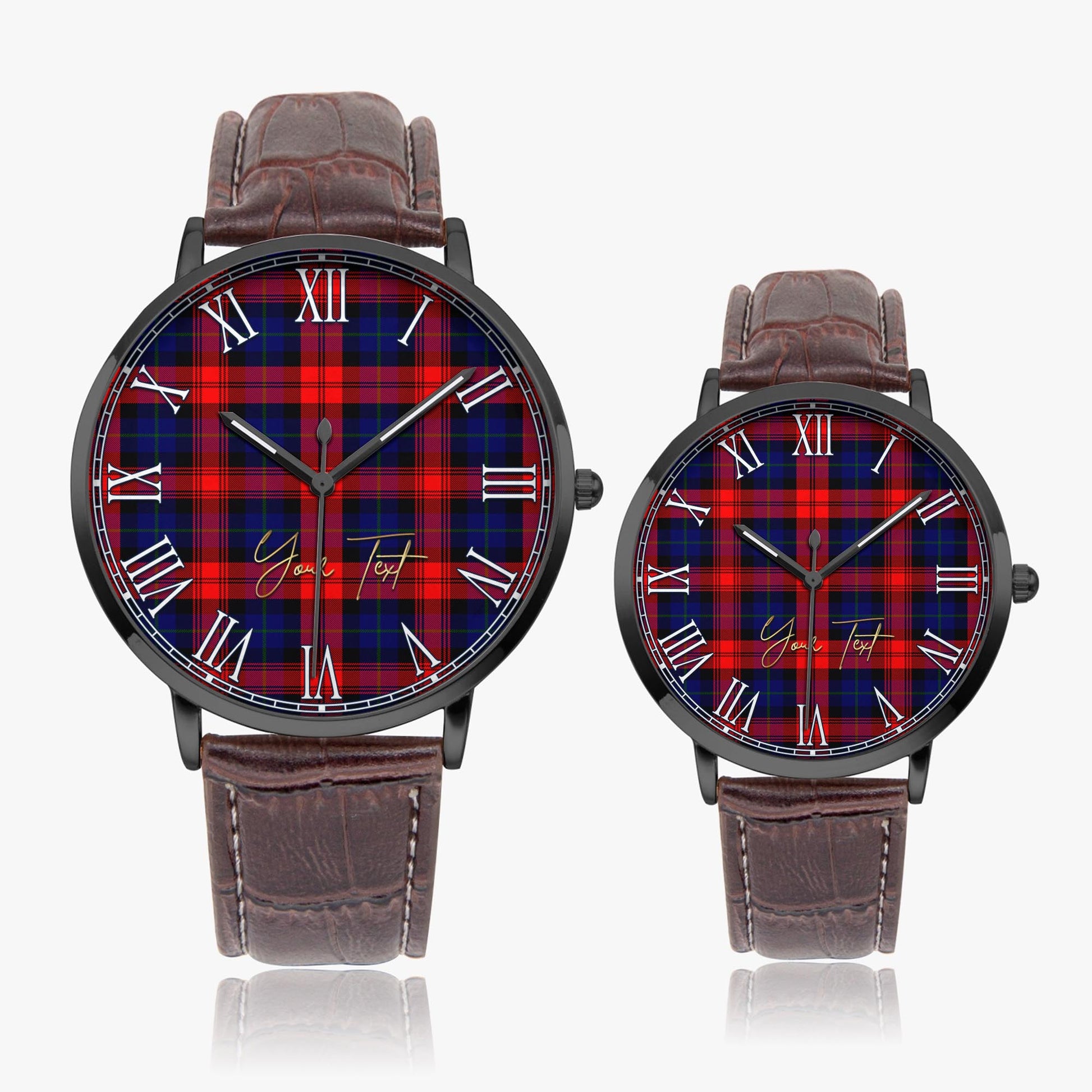 McLaughlin Tartan Personalized Your Text Leather Trap Quartz Watch - Tartan Vibes Clothing