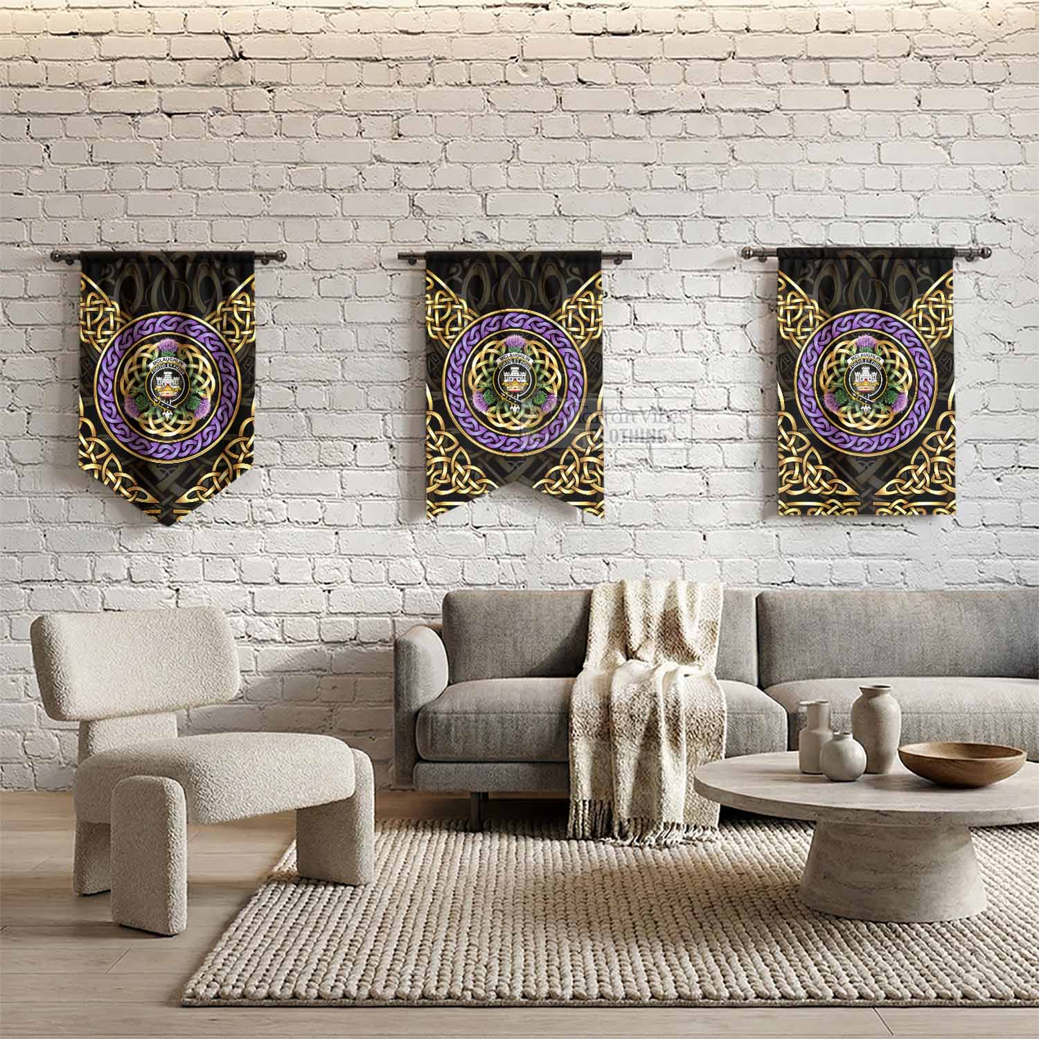 McLaughlin Clan Crest Gonfalon Celtic Scottish Thistle