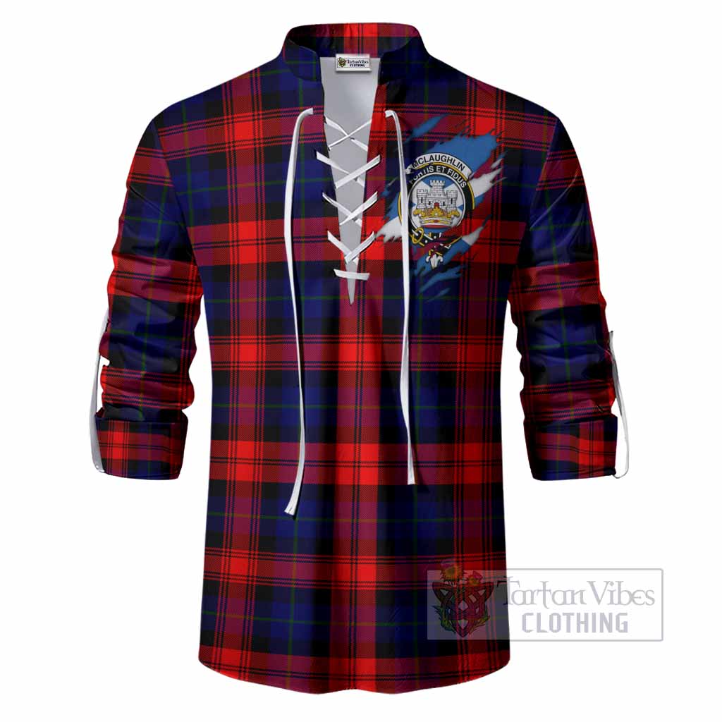 McLaughlin Clan Crest In Me Tartan Ghillie Shirt Scotland Flag Style
