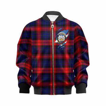 McLaughlin Clan Crest In Me Tartan Kid Bomber Jacket Scotland Flag Style
