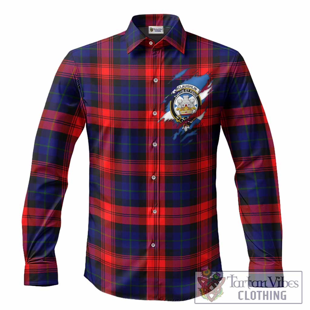 McLaughlin Clan Crest In Me Tartan Long Sleeve Button Shirts Scotland Flag Style