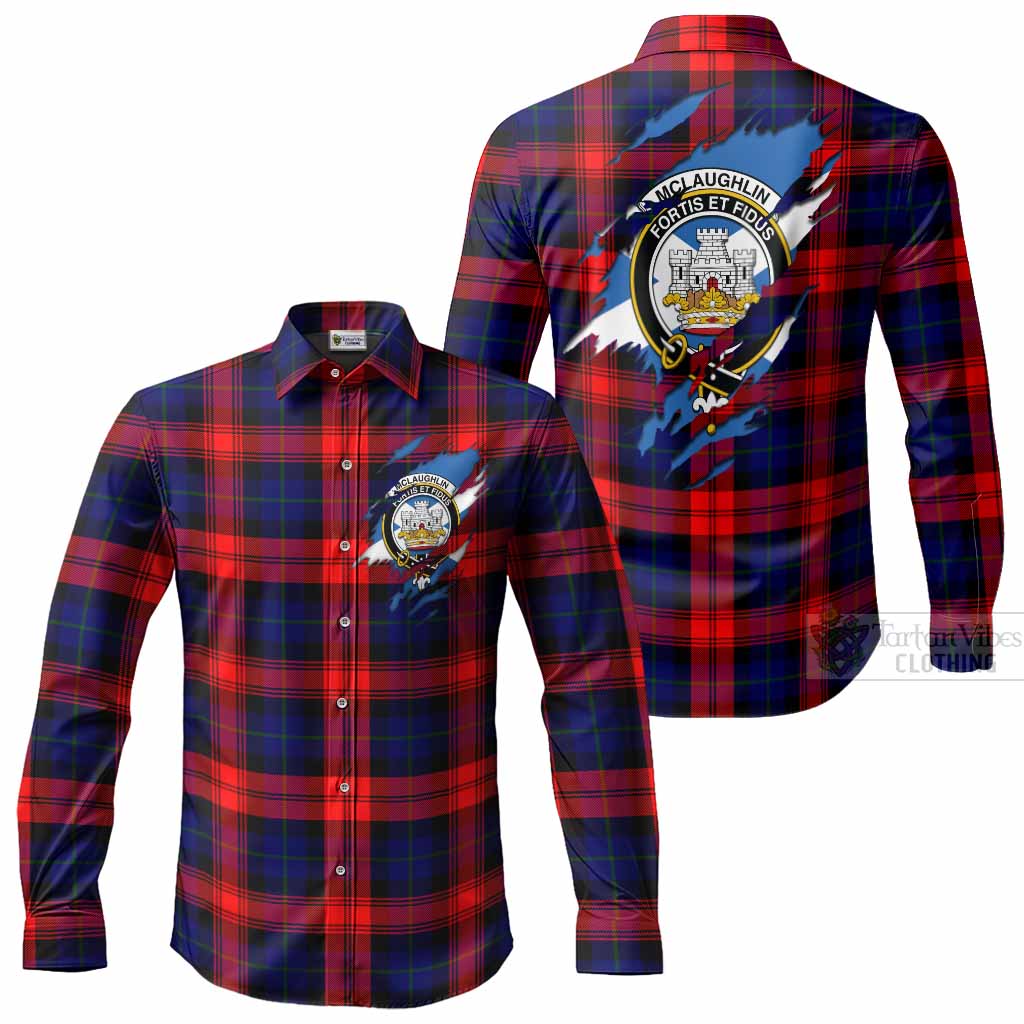 McLaughlin Clan Crest In Me Tartan Long Sleeve Button Shirts Scotland Flag Style