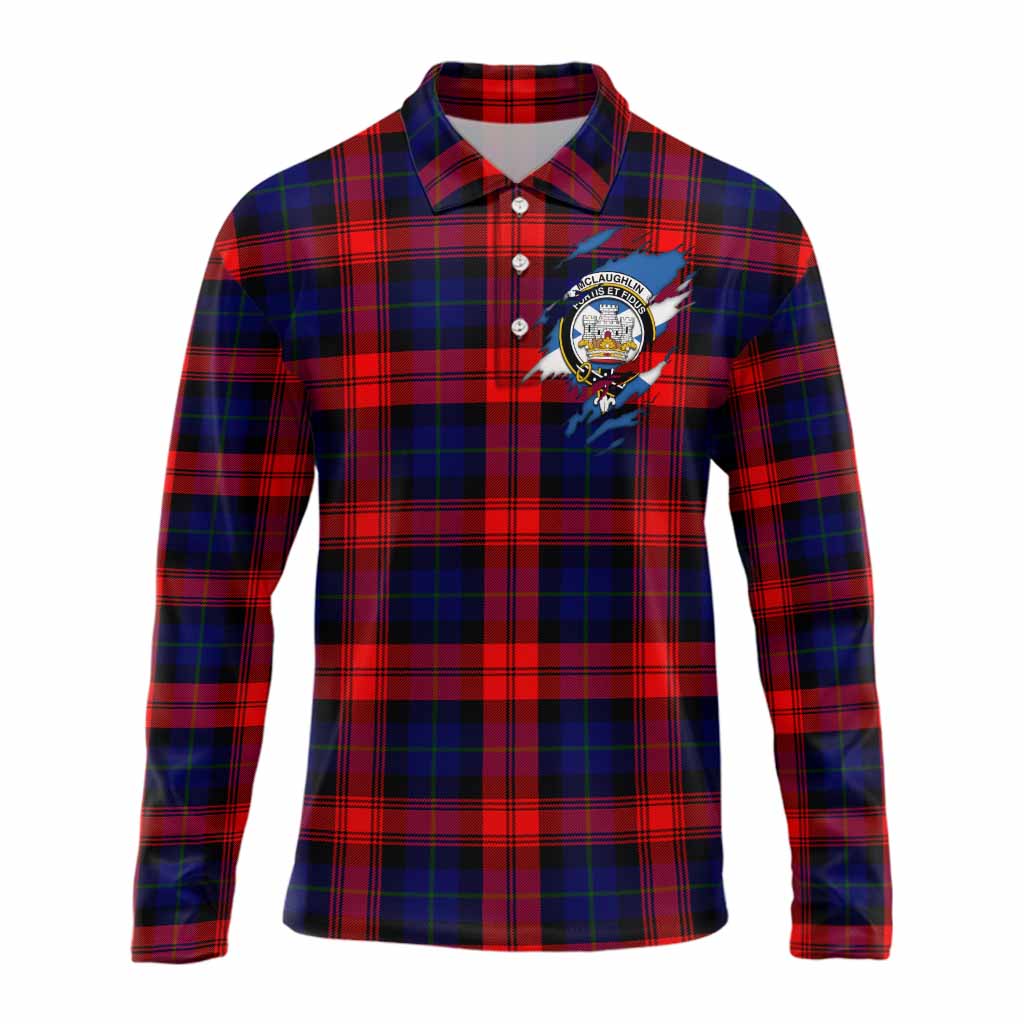 McLaughlin Clan Crest In Me Tartan Long Sleeve Polo Shirt Scotland Flag Style