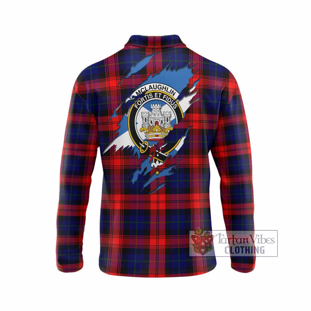 McLaughlin Clan Crest In Me Tartan Long Sleeve Polo Shirt Scotland Flag Style