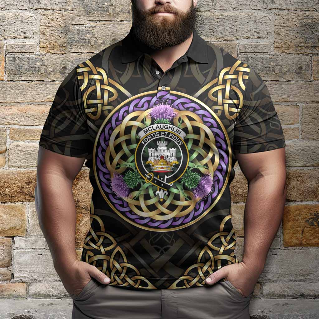 McLaughlin Clan Crest Polo Shirt Celtic Scottish Thistle