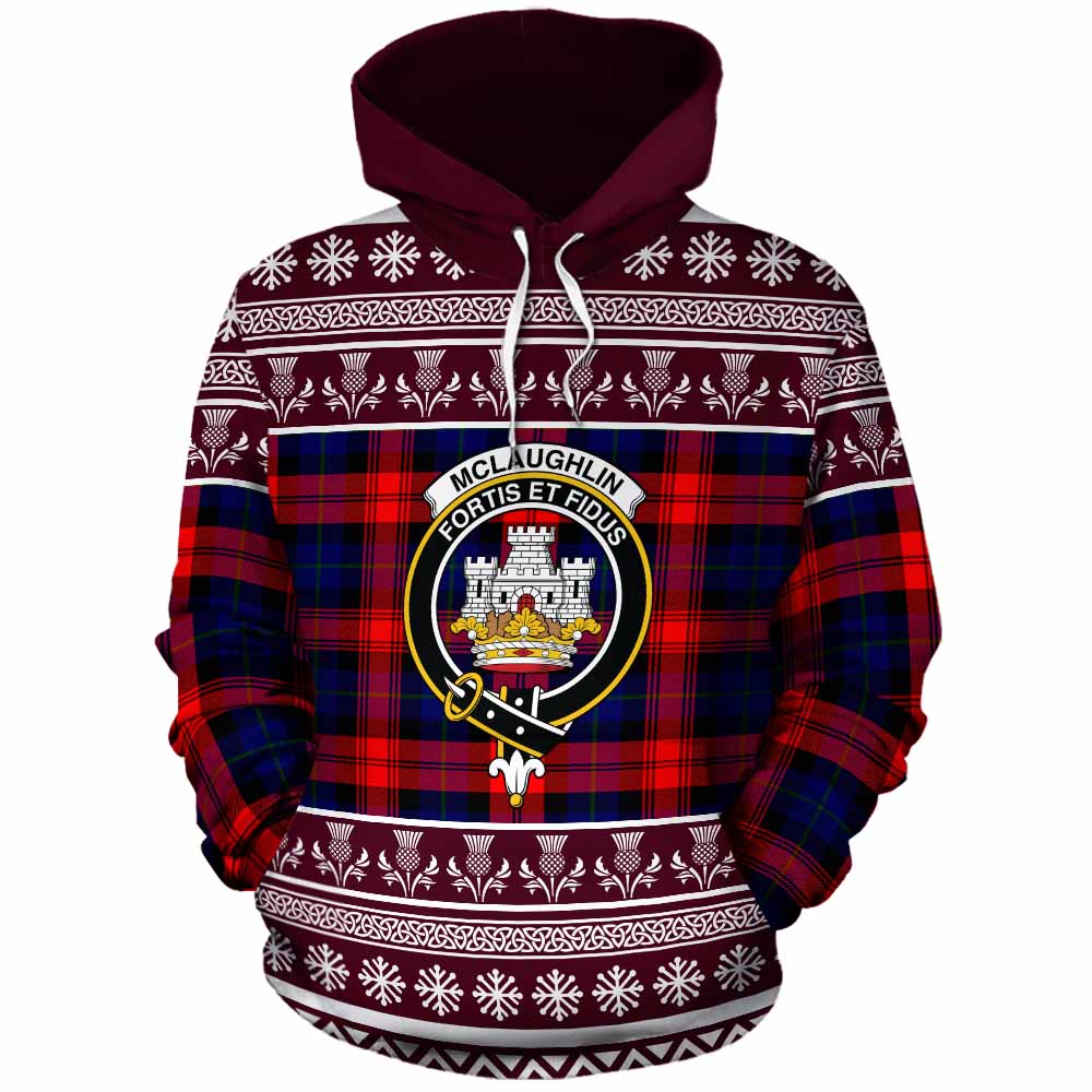 McLaughlin Clan Tartan Christmas Cotton Hoodie with Family Crest - Tartan Vibes Clothing