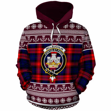 McLaughlin Clan Tartan Christmas Cotton Hoodie with Family Crest