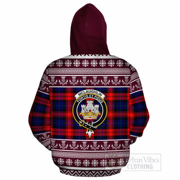 McLaughlin Clan Tartan Christmas Cotton Hoodie with Family Crest