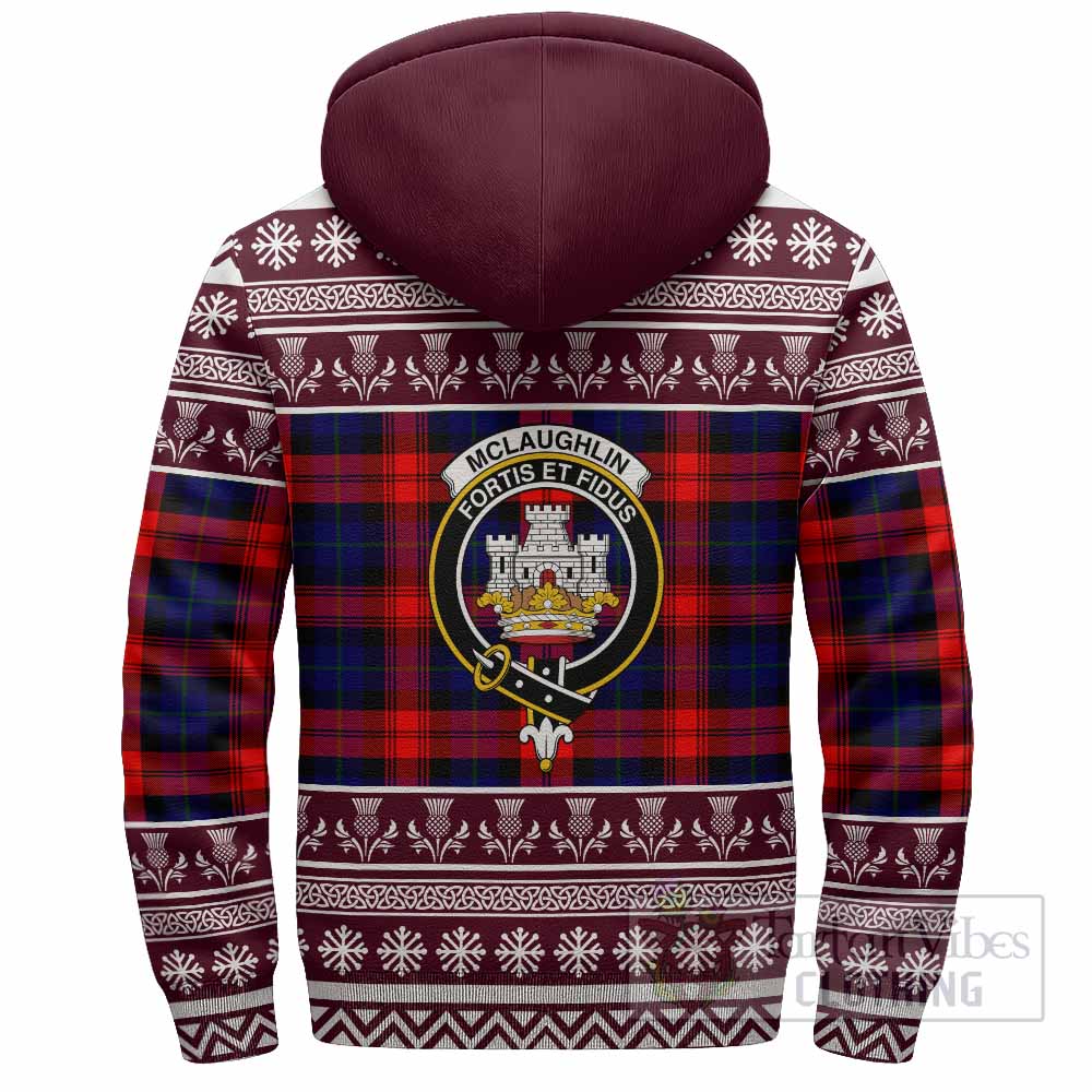 McLaughlin Clan Tartan Christmas Fleece Hoodie with Family Crest - Tartan Vibes Clothing