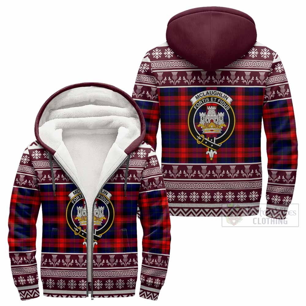 McLaughlin Clan Tartan Christmas Fleece Hoodie with Family Crest - Tartan Vibes Clothing