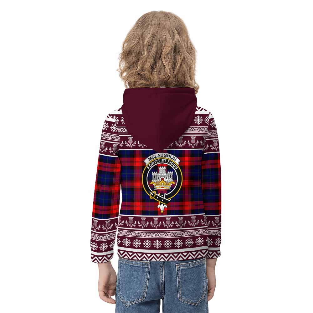 McLaughlin Clan Tartan Christmas Kid Hoodie with Family Crest - Tartan Vibes Clothing