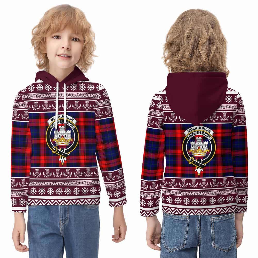 McLaughlin Clan Tartan Christmas Kid Hoodie with Family Crest - Tartan Vibes Clothing