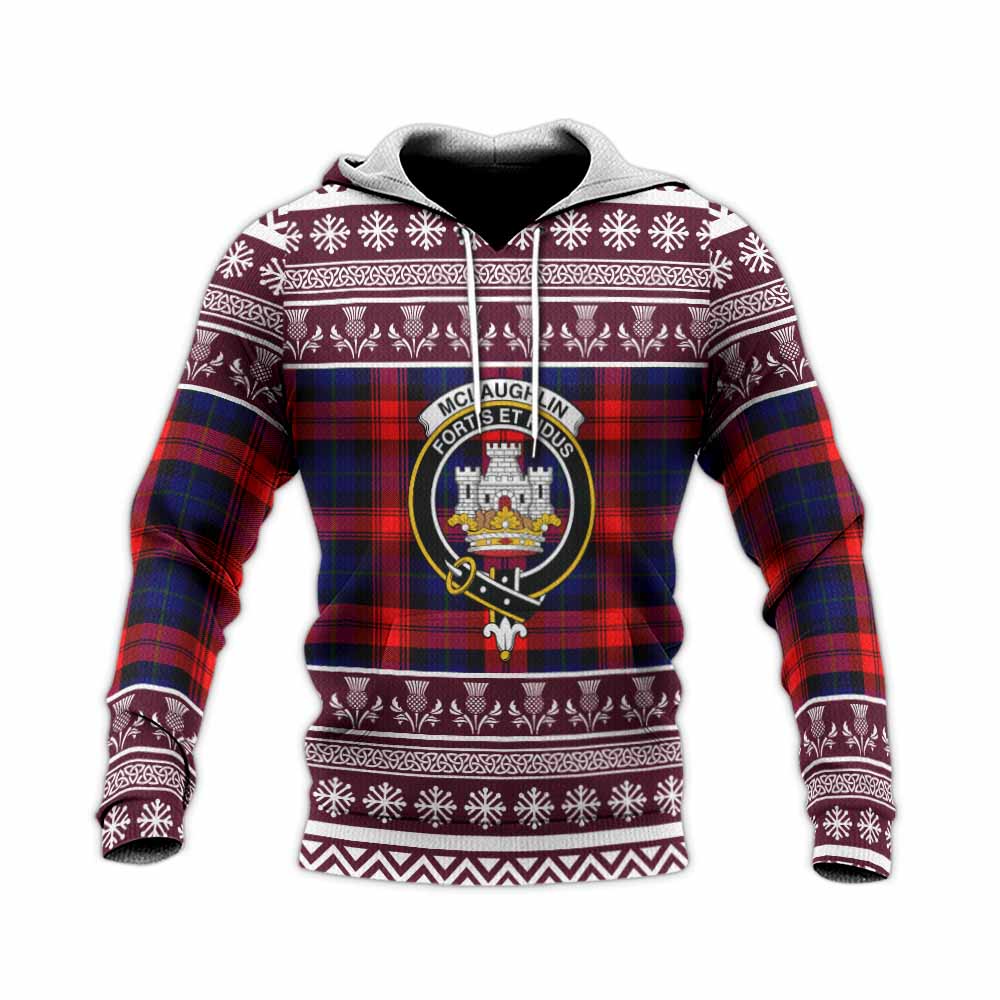 McLaughlin Clan Tartan Christmas Knitted Hoodie with Family Crest - Tartan Vibes Clothing