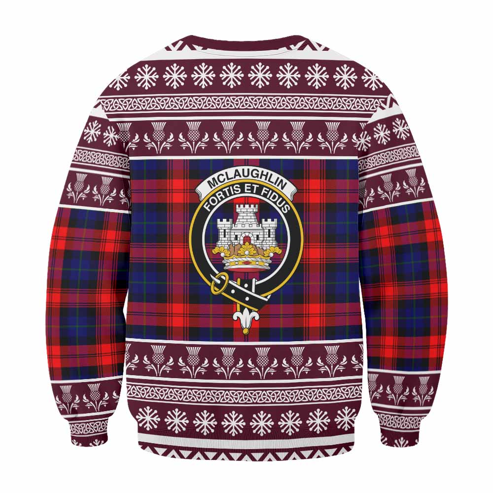 McLaughlin Clan Tartan Christmas Sweatshirt with Family Crest - Tartan Vibes Clothing
