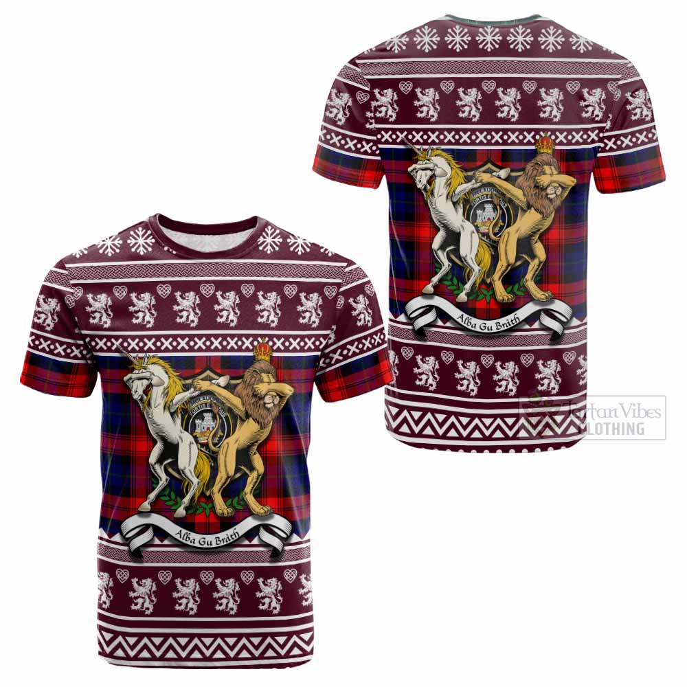 McLaughlin Clan Tartan Crest Christmas Cotton T-shirt Coat of Arms Funny Style - Tartan Vibes Clothing