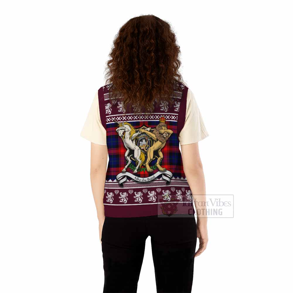 McLaughlin Clan Tartan Crest Christmas Knitted V-Neck Vest Coat of Arms Funny Style - Tartan Vibes Clothing