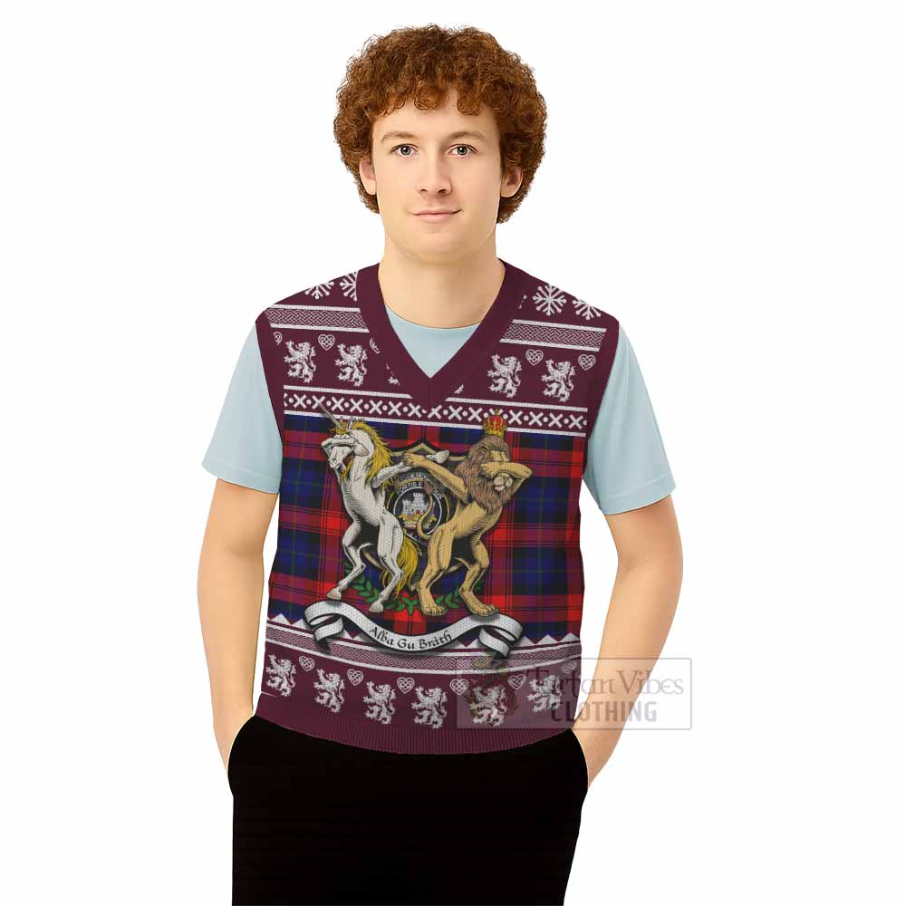 McLaughlin Clan Tartan Crest Christmas Knitted V-Neck Vest Coat of Arms Funny Style - Tartan Vibes Clothing