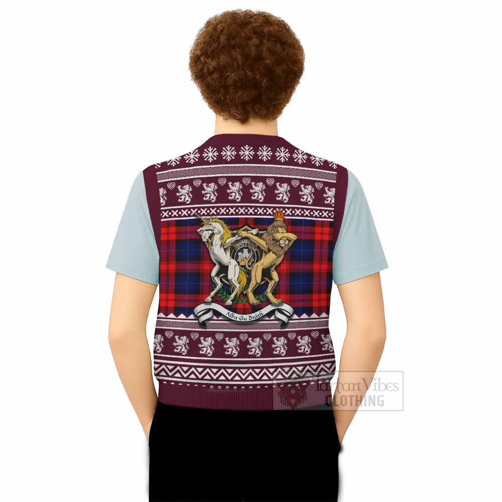 McLaughlin Clan Tartan Crest Christmas Knitted V-Neck Vest Coat of Arms Funny Style - Tartan Vibes Clothing