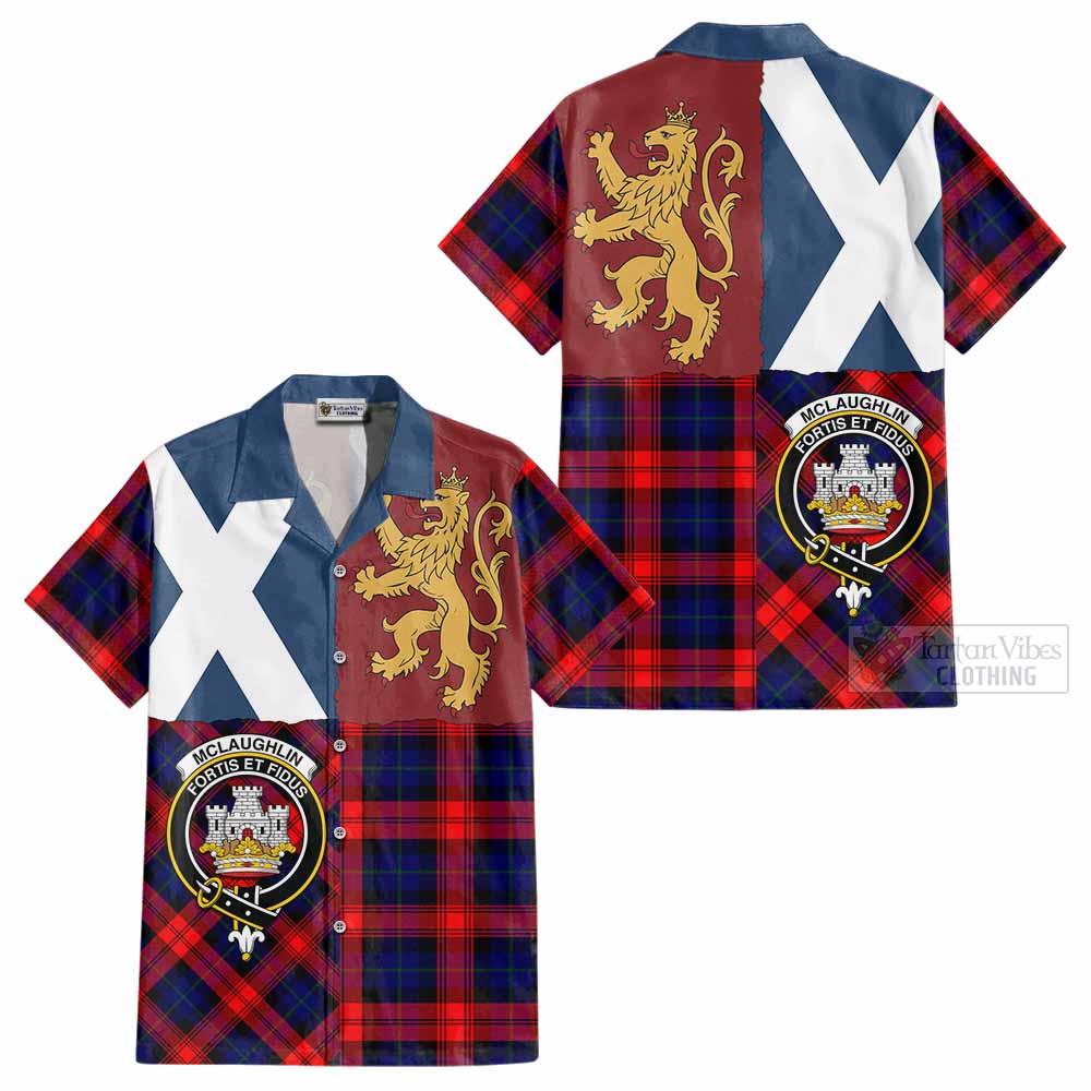 McLaughlin Crest Tartan Cotton Hawaiian Shirt with Lion Rampant Saltire Style - Tartan Vibes Clothing