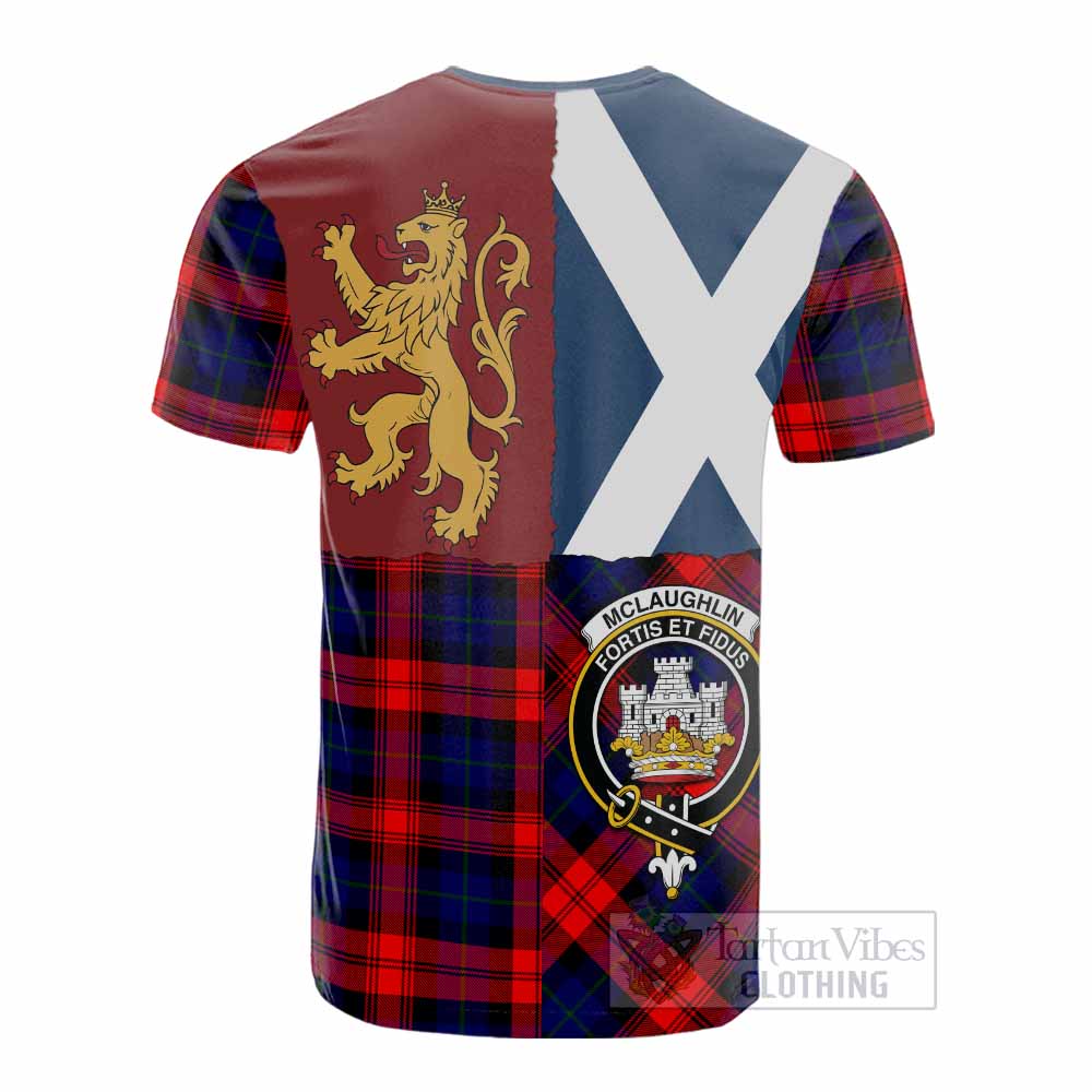 McLaughlin Crest Tartan Cotton T-shirt with Lion Rampant Saltire Style - Tartan Vibes Clothing