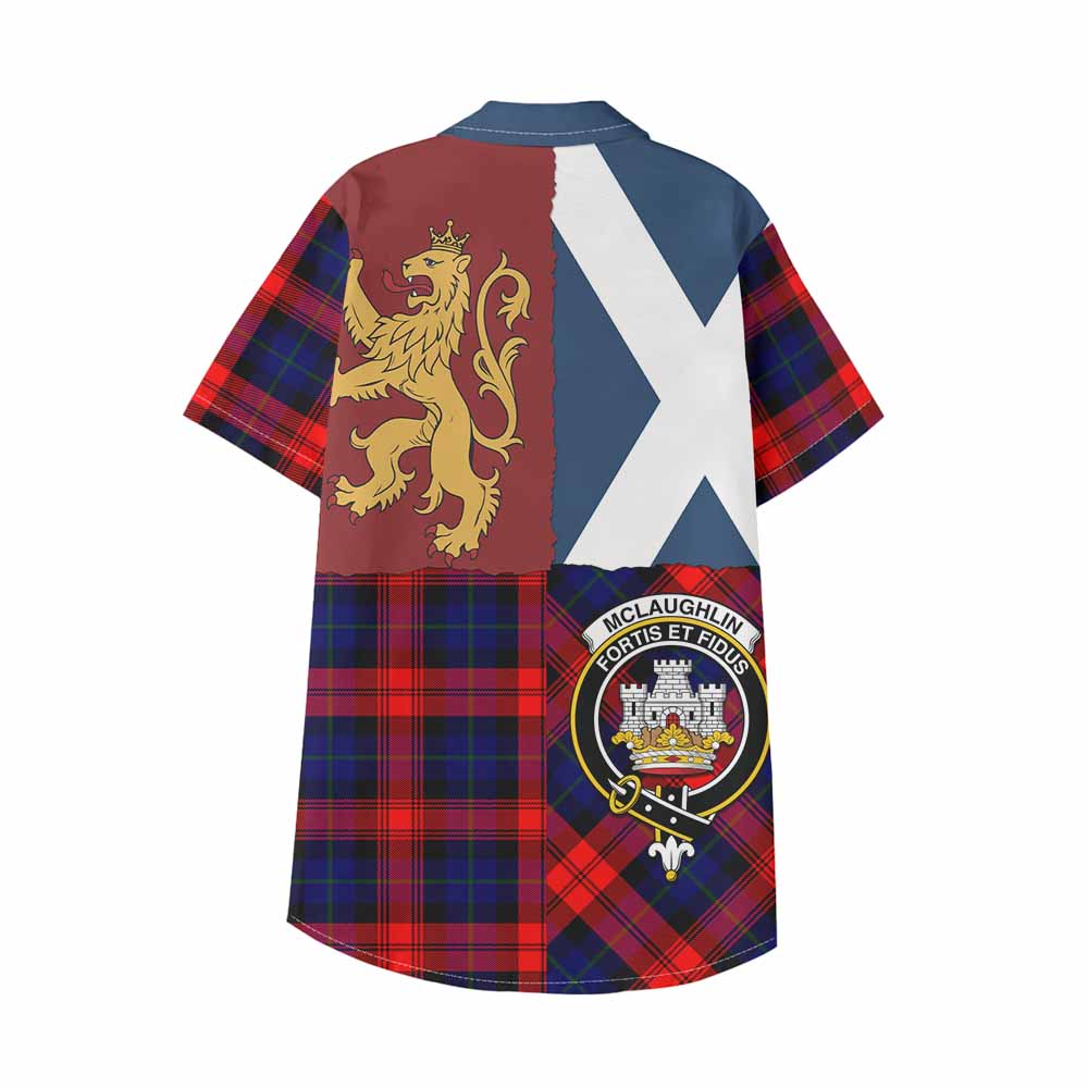 McLaughlin Crest Tartan Kid Hawaiian Shirt with Lion Rampant Saltire Style - Tartan Vibes Clothing
